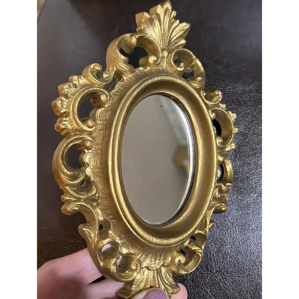 2 Vintage Small Hollywood Regency Mirror Frame Burwood Ornate Gold Tone USA